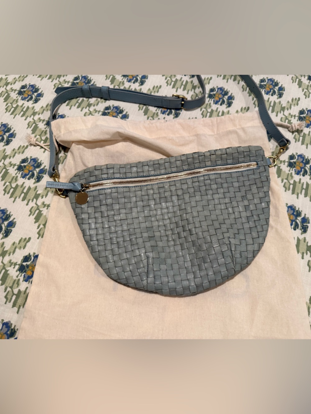 Clare V. Grande Fanny Sunbleached Sky Blue Woven